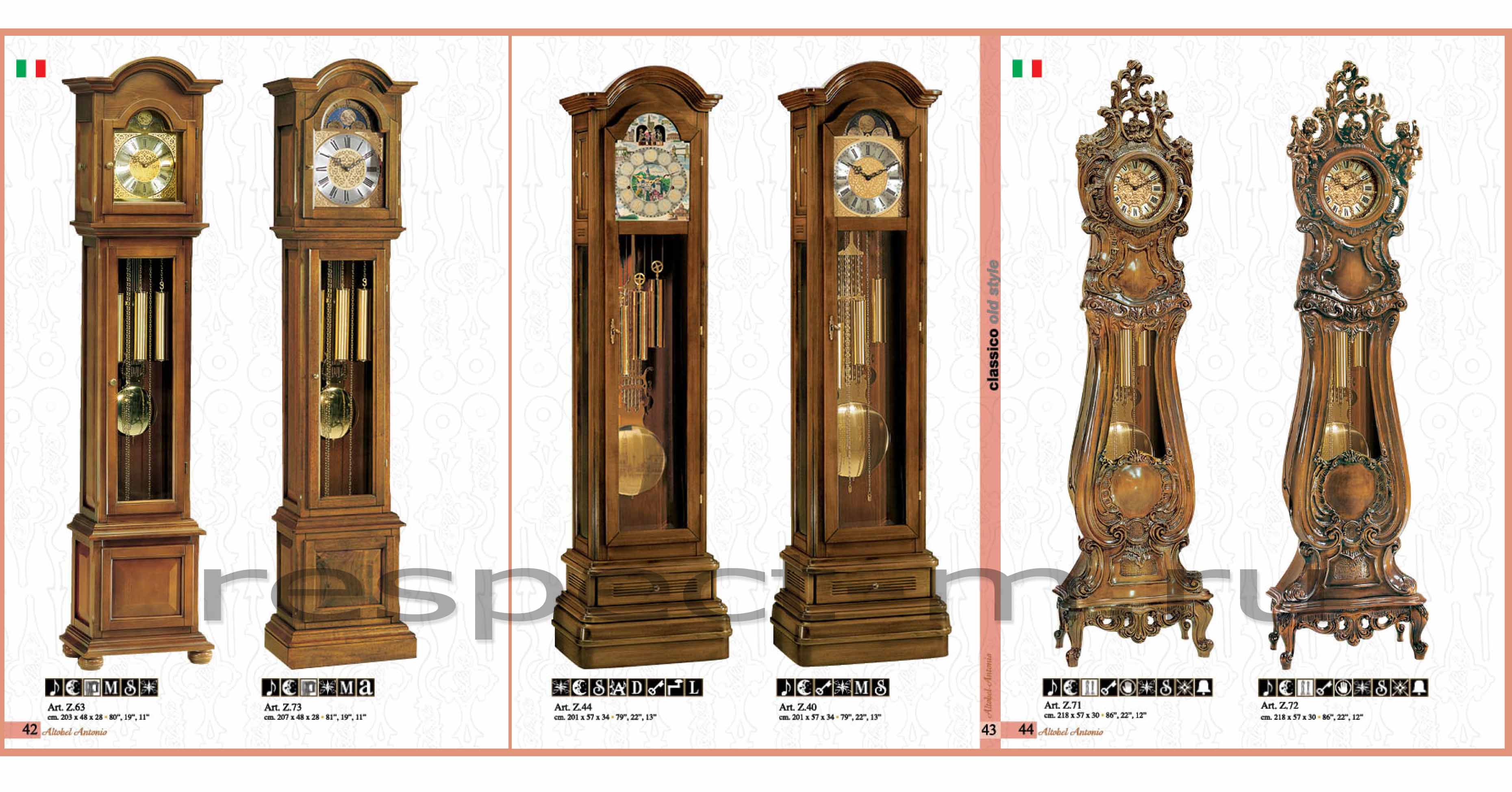 Часы напольные из массива ручной работы фабрика Altobel Antonio 