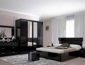 Спальня Белла черный комплектом: кровать 160 + тумба пр.-2шт.+ шкаф 4 двери