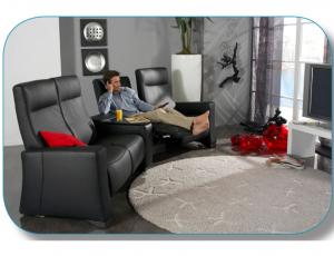 Модель 4006 диван для домашнего кинотеатра 2 секции с электрореклайнерами столик откидной с наклонной спинкой)