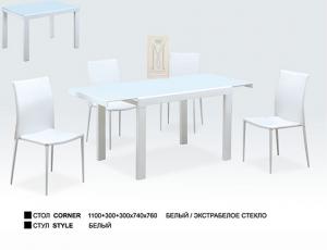 Стол обеденный Corner (Трансформер), белый/экстрабелое стекло