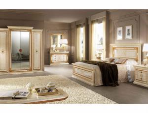 Комплект мебели для спальни Леонардо (Кровать 210х200, 2тумбочки, шкаф 4 двери большой, комод 3 ящика+зеркало)