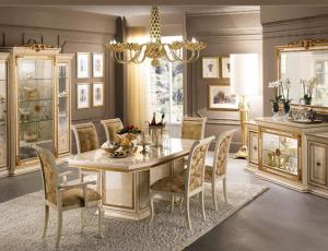 Комплект мебели для гостиной Леонардо (витрина 4 дв., прилавок 4 дв.+зеркало, стол раздвижной., 4 стула, 2 кресла с подлокотниками)