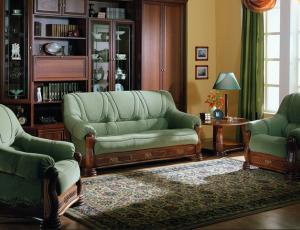 Комплект Алабама диван 3х местный с механизмом +2 кресла  в коже на выбор