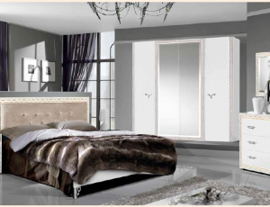 Спальный гарнитур "Ницца" (кровать 1600*2000, тумба прикроватная 2шт., комод с навесным зеркалом, шкаф 4-х дверный)