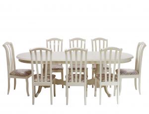 Стол обеденный Мозаика белый с золотой патиной + 6 стулье Веер