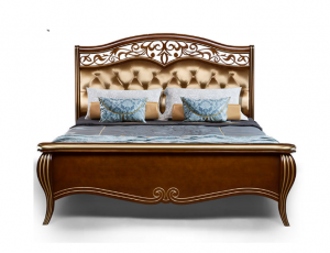 Кровать "Патриция" - цвет орех с золотом ткань Arena Gold, белый с золотом кожа белая