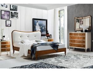 Кровать 160x200 cm с мягким кожаным изголовьем и деревянным каркасом