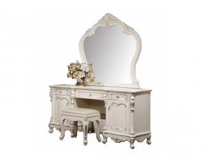 FF6093. Столик туалетный с зеркалом "Глория" (157х51х193 см), DRESSER WITH MIRROR,  цвет: Молочный с золотом