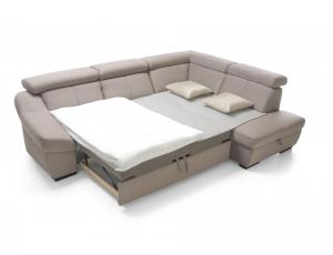 Угловой диван-кровать , угол Г с коробкой для постельного белья со спальным местом 192x130cm, в коже Мадрас