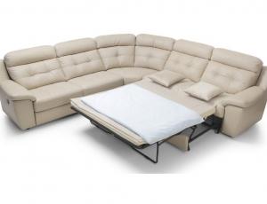 Угловой диван со спальным местом и ручным реклайнером слева в коже Мадрас