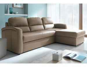Угловой диван (угол Г) со спальной функцией и коробкой для постельного белья в коже Мадрас спальная поверхность: 120x196cm