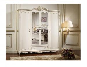 FF6093. Шкаф 4-дверный с зеркалами "Глория" (219х65х234 см) цвет: Молочный с золотом