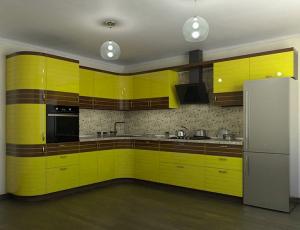 Кухня с крашенными фасадами под лаком со вставкой из шпона, цвет по каталогу RA