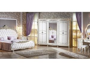 Спальня Версаль крем (шкаф 6 дв., кровать 180*200, туалетный стол с зеркалом+пуф, тумба прикроватная лев.+прав.)