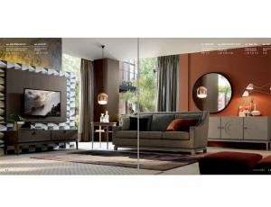 Комплект мебели для гостиной Telento (Панель ТВ арт. 3410+Тумба ТВ арт. 3021/PAN180+Столик круглый арт.3603+ Диван 3хместный арт. S433 + Комод 3 двери арт.3651 + Зеркало круглое арт. F60)