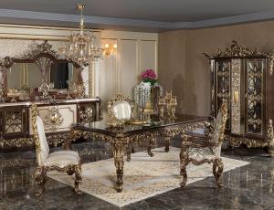 Набор для гостиной  Barok: стол обеденный + 4 стула + 2 кресла + Витрина + буфет с зеркалом