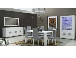 Гостиная ELEGANCE White LUX (PRESTIGE LOGO) (Стол обеденный 160х90 + 6 стульев Luxury Chair+ Комод 3 двери в сборе+ Зеркало+ Витрина 2-дверная в сборе)