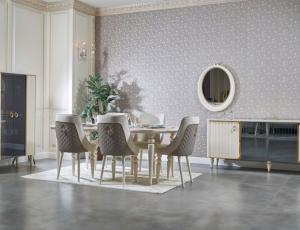 Комплект мебели для гостиной İnci (Стол обеденный + стул - 6 шт. + витрина + тумба ТВ + ТВ панель + консоль + зеркало)