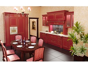Кухня Бристель, фасад массив, цвет красный с серебряной патиной