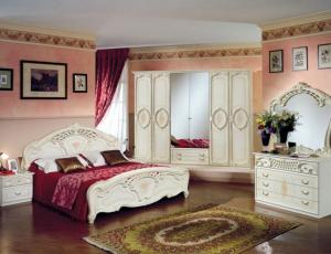 Комплект спальни Роза беж : шкаф 4х дверный, + кровать 160 + тб. прикр-2шт.+ комод + зерк.