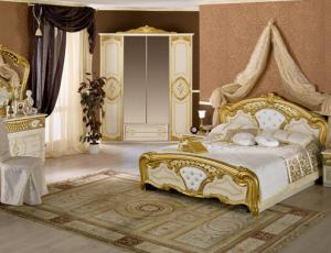 Комплект спальни Роза бел с золотом: шкаф 4х дверный, +кровать 160 + тб. прикр-2шт.+ комод + зерк.