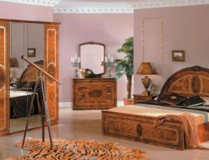 Спальня Арабеска V орех комплектом: кровать 160 + тумба пр.-2шт. + комод + зеркало + шкаф 6 дверей