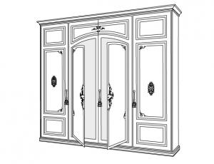 Шкаф 4 двери Loreto, (2 центральные двери скрывают зеркала) отделка под штукатурку с доп цветом и декорами