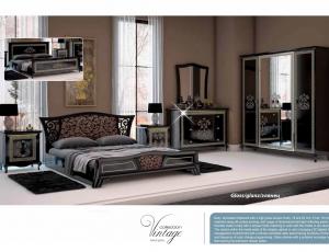 Спальня Винтаж комплектом: кровать 180 с декоративной мягкой вставкой + тумба пр. + комод + зеркало + шкаф 4х дверный