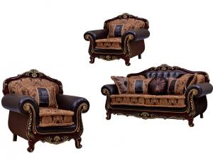 Набор мягкой мебели (диван 3-х местный, 2 кресла) ткань + кожа