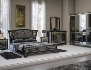 Спальня Винтаж комплектом: кровать 180 с декоративной мягкой вставкой + тумба пр. + комод + зеркало + шкаф 4х дверный