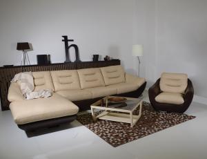 Угловой диван 3х местный с шезлонгом с лева в коже 1 категории