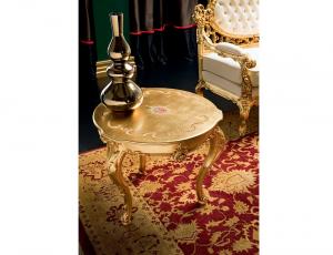 Круглый столик с деревянной столешницей и стеклом,с поверхностью из персидского мрамора (кат. 1)