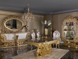 Набор для гостиной Renesans: стол обеденный + 4 стула + 2 кресла + Витрина + буфет с зеркалом